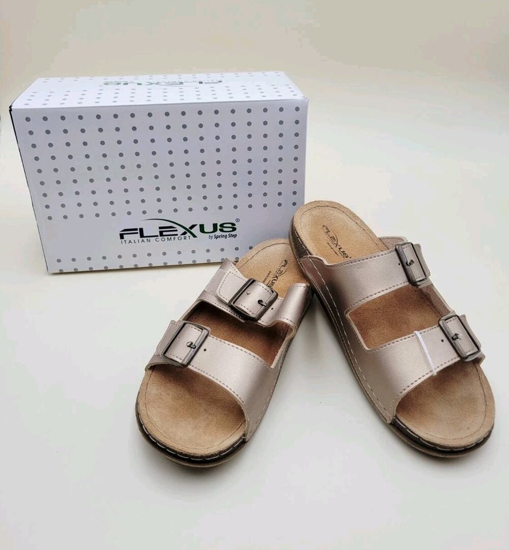 Flexus By Spring Step Abbas Women's Sandal 40 (US 9) Gold Leather Slide